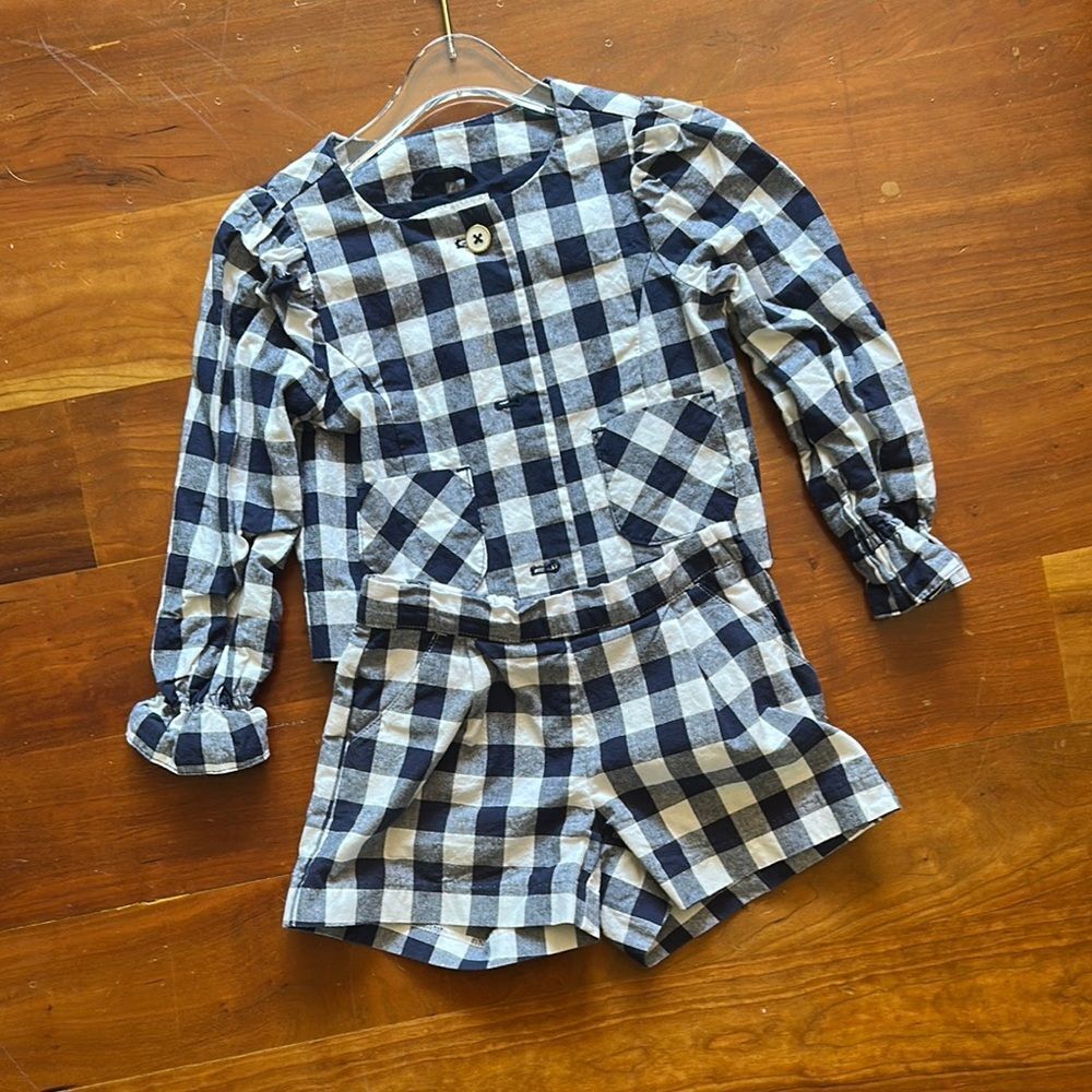 Janie and Jack Blue and White Plaid Kids Matching Set